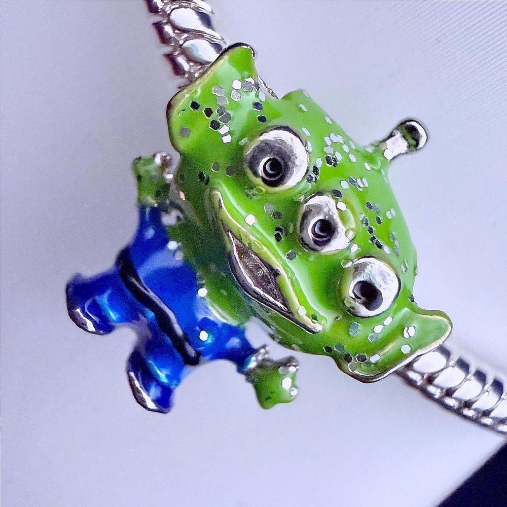 Three Eyed Green Alien Toy Story Silver Bead Charm Fits Snake Chain Bracelet